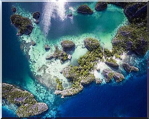 Aerial view of the corals of Raja Ampat.